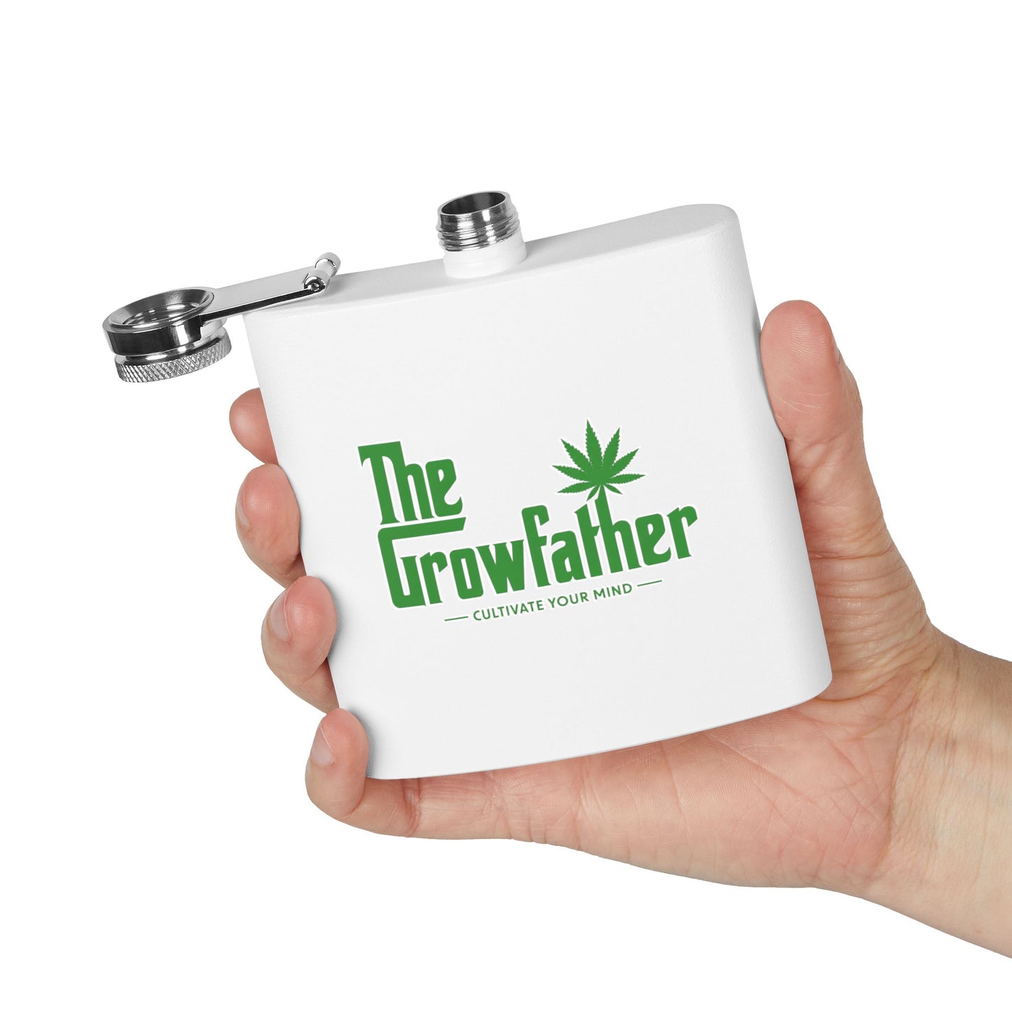 Flask — The Growfather Stainless Steel 6oz Hip Flask (Cultivate Your Mind)