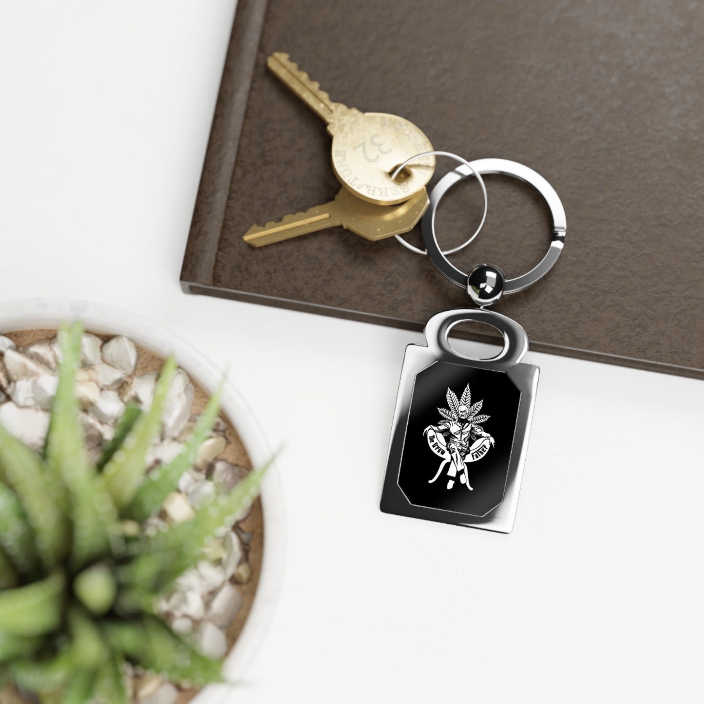 Marijuana Leaf Emblem Rectangle Keyring – Metal Photo Keychain