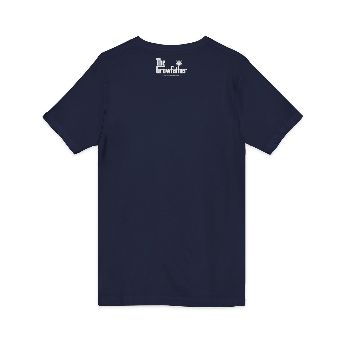 V-Neck Tee - 'The Growfather' Logo Chest & Back Cannabis Gardener Shirt