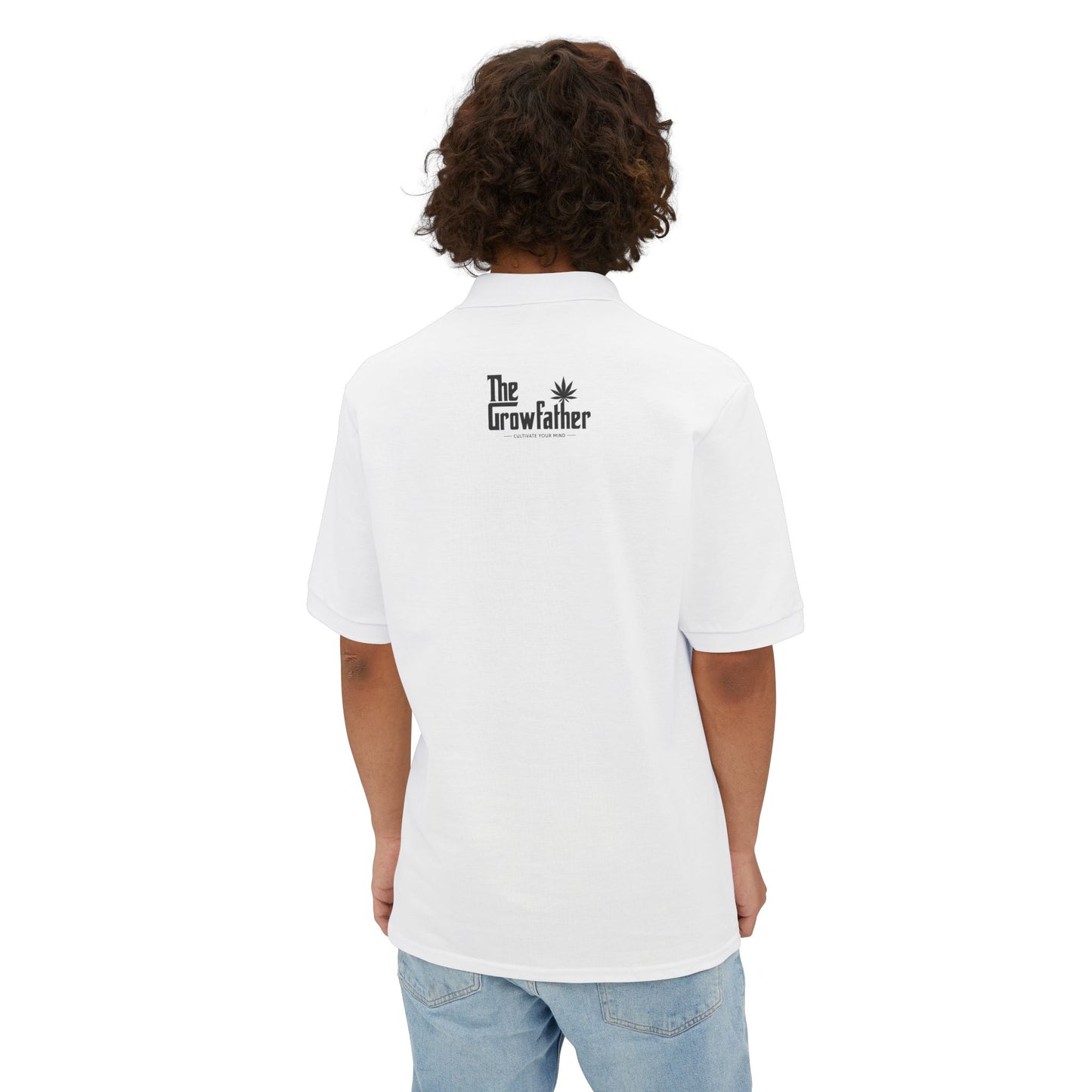 Men's White Polo Shirt with Small Rose Chest Embroidery — Classic Golf & Casual Wear