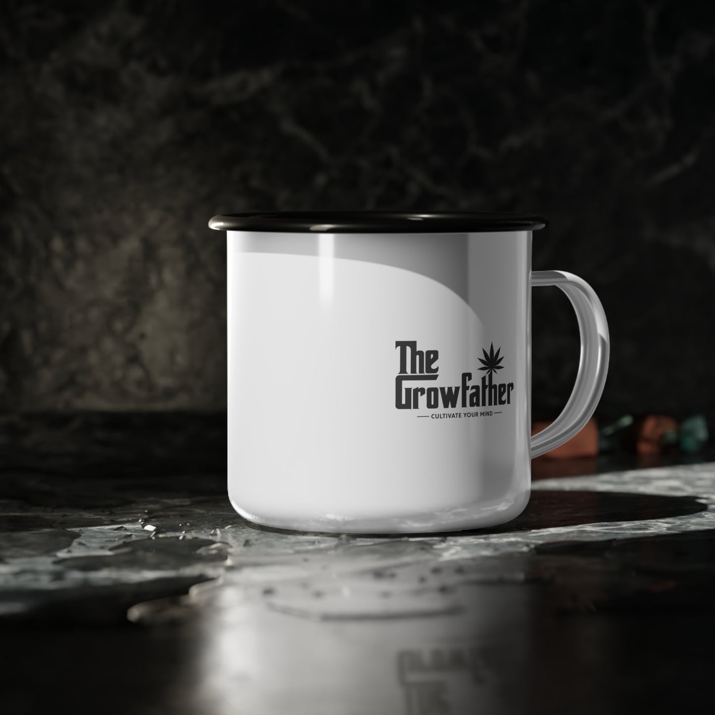 Enamel Camp Cup — Green Cannabis Leaf Camper Mug (Outdoor, Camping Gift)