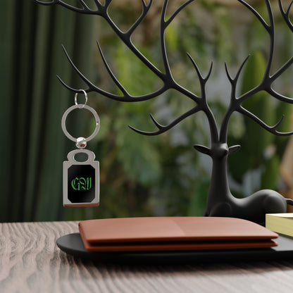 Green Leaf Mascot Rectangle Keyring — Cannabis Logo Photo Keychain