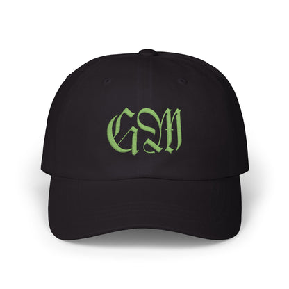 Classic Dad Cap — Green Gothic Monogram Embroidered Hat