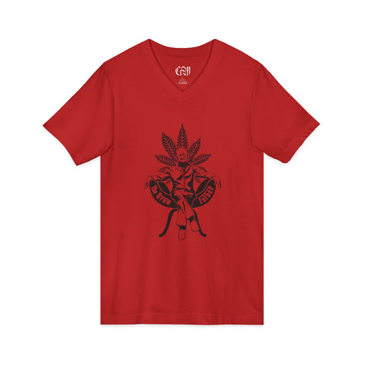 Marijuana Goddess V-Neck Tee — Cannabis Leaf Femme Graphic Shirt