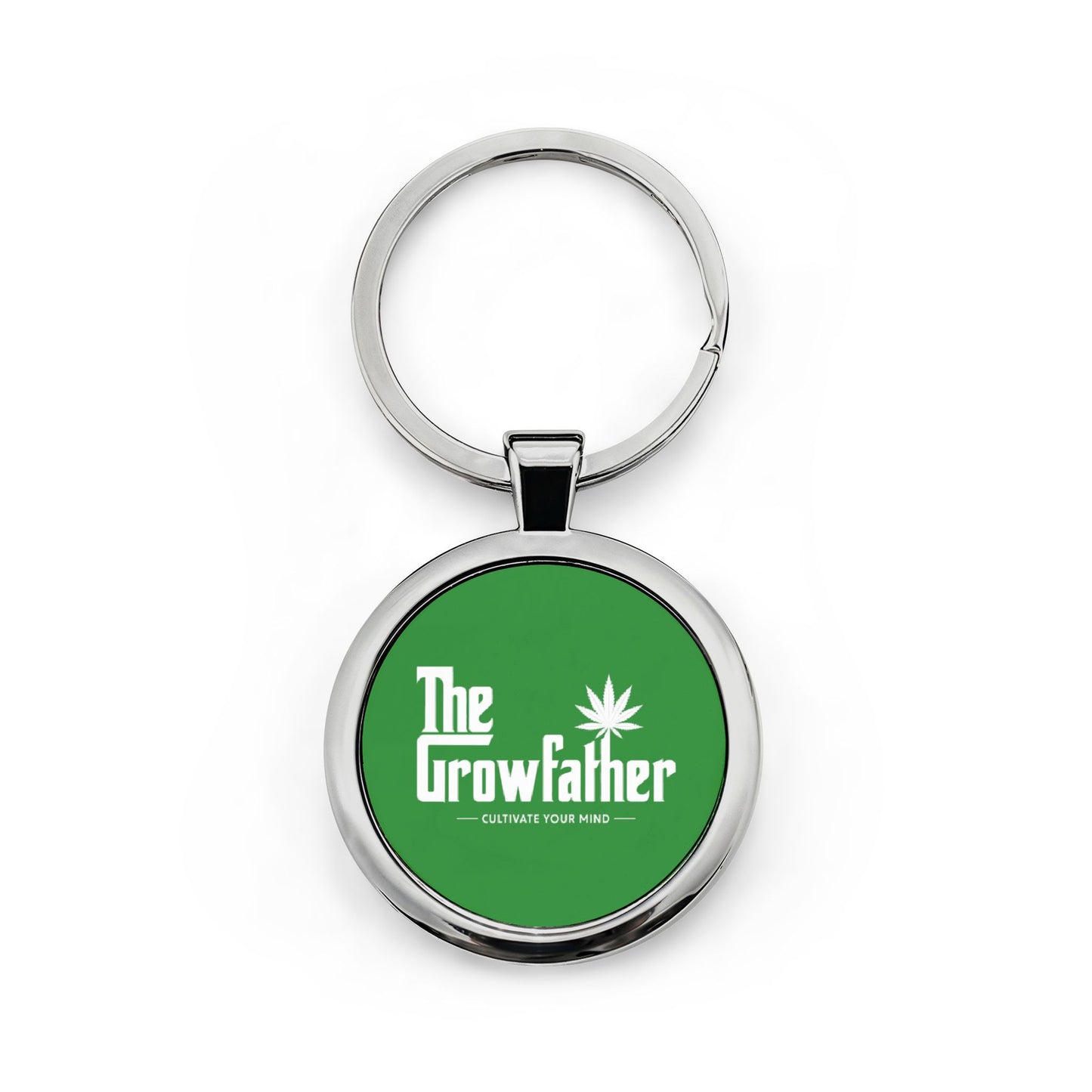 The Growfather Stainless Steel Keychain — Cannabis Leaf Round Key Ring