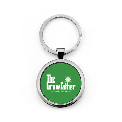 The Growfather Stainless Steel Keychain — Cannabis Leaf Round Key Ring