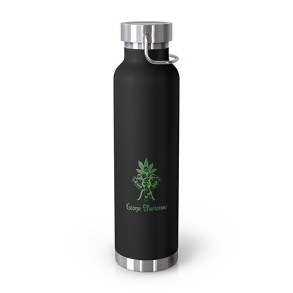 22oz Copper Vacuum Water Bottle — Matte Black with Green Botanical Logo