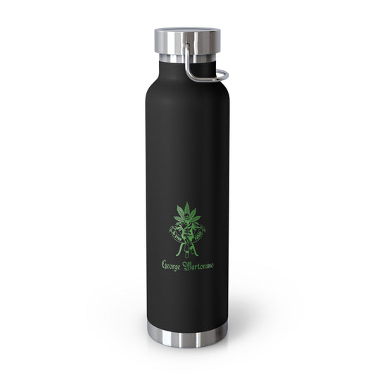 22oz Copper Vacuum Water Bottle — Matte Black with Green Botanical Logo