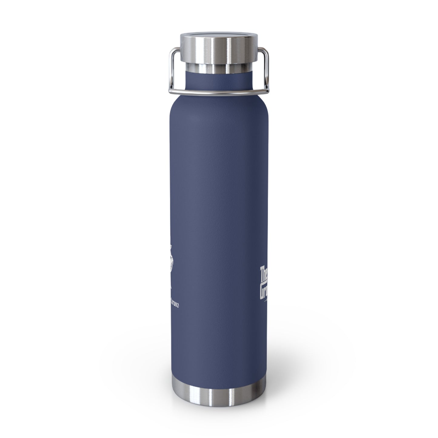 22oz Insulated Water Bottle — Navy Copper Vacuum Flask with Botanical Crest