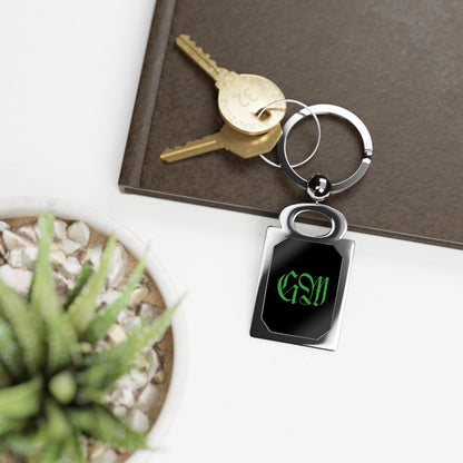 Green Leaf Mascot Rectangle Keyring — Cannabis Logo Photo Keychain