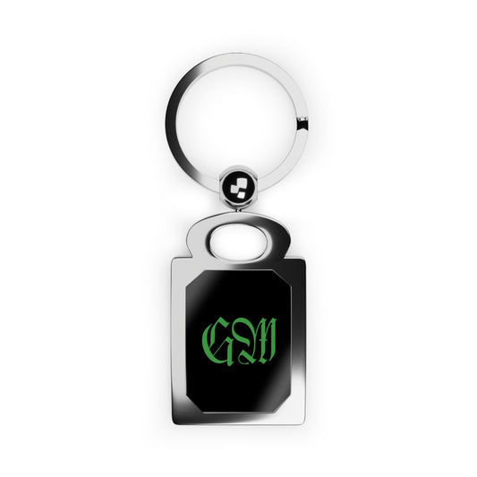 Green Leaf Mascot Rectangle Keyring — Cannabis Logo Photo Keychain