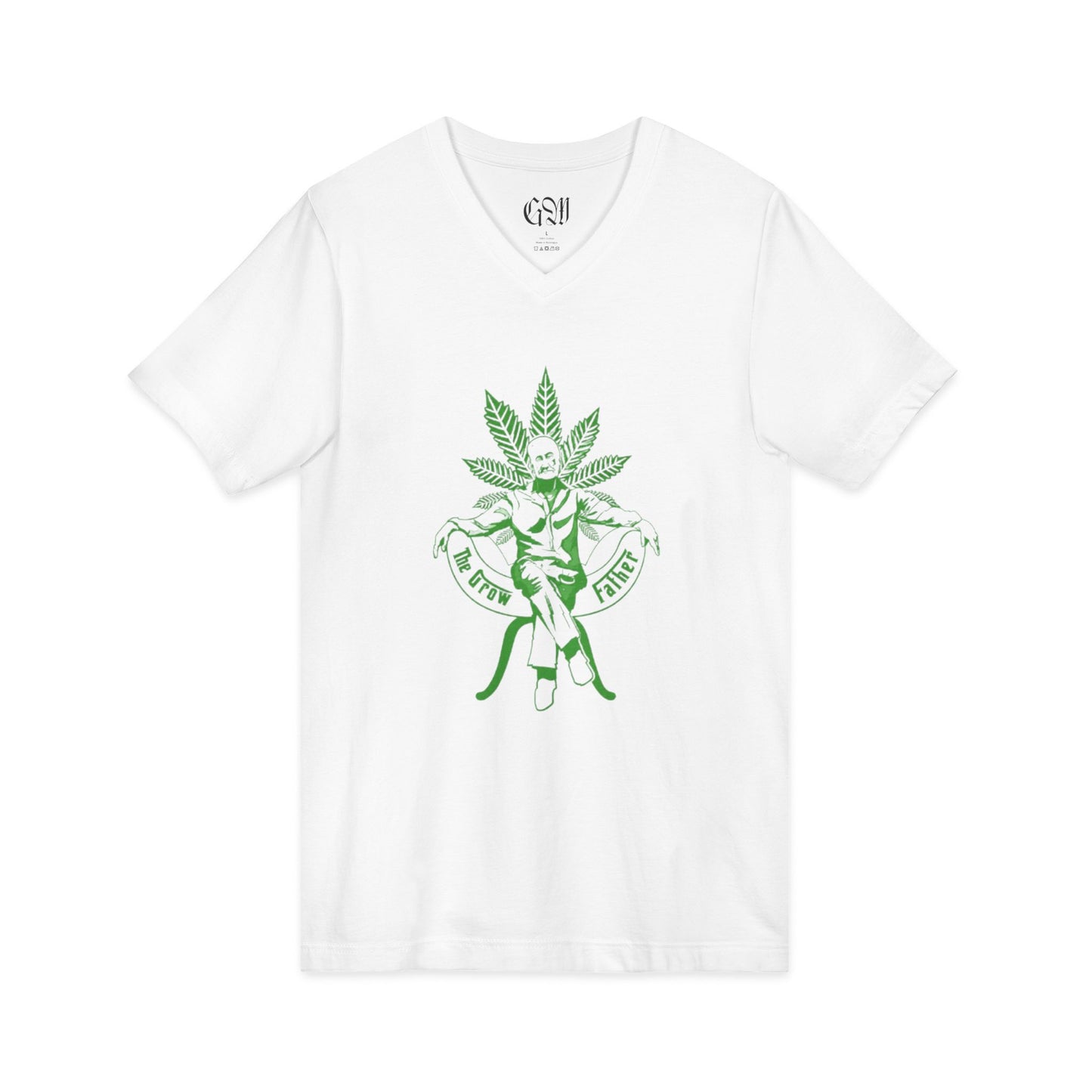 Growfather V-Neck Tee — Retro Cannabis Logo Shirt