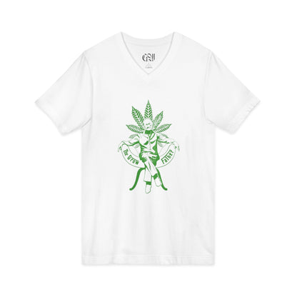 Growfather V-Neck Tee — Retro Cannabis Logo Shirt