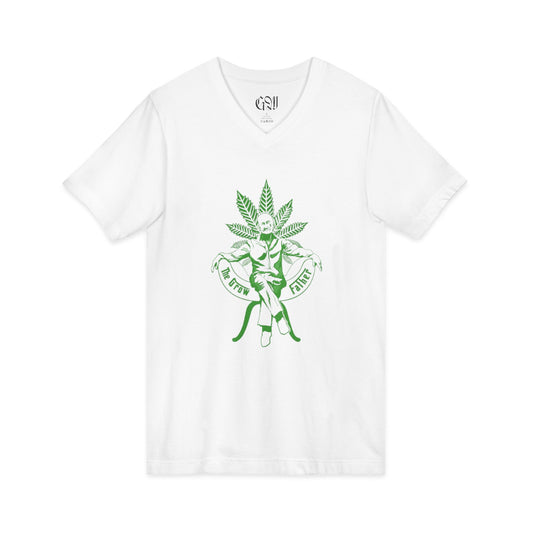 Growfather V-Neck Tee — Retro Cannabis Logo Shirt