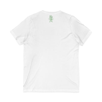 V-Neck Tee — 'I'm Lovelier' Minimal Green Chest & Back Botanical Design