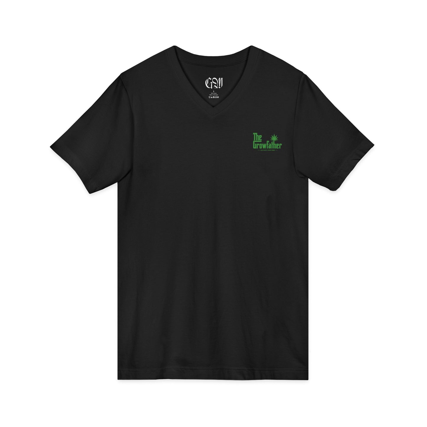 V-Neck Tee — Green Gardener Logo Chest & Back