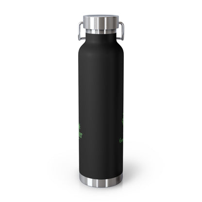 22oz Copper Vacuum Water Bottle — Matte Black with Green Botanical Logo