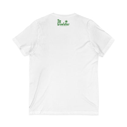 The Growfather V-Neck Tee — "George Marlorano" Cannabis-Themed Graphic Shirt