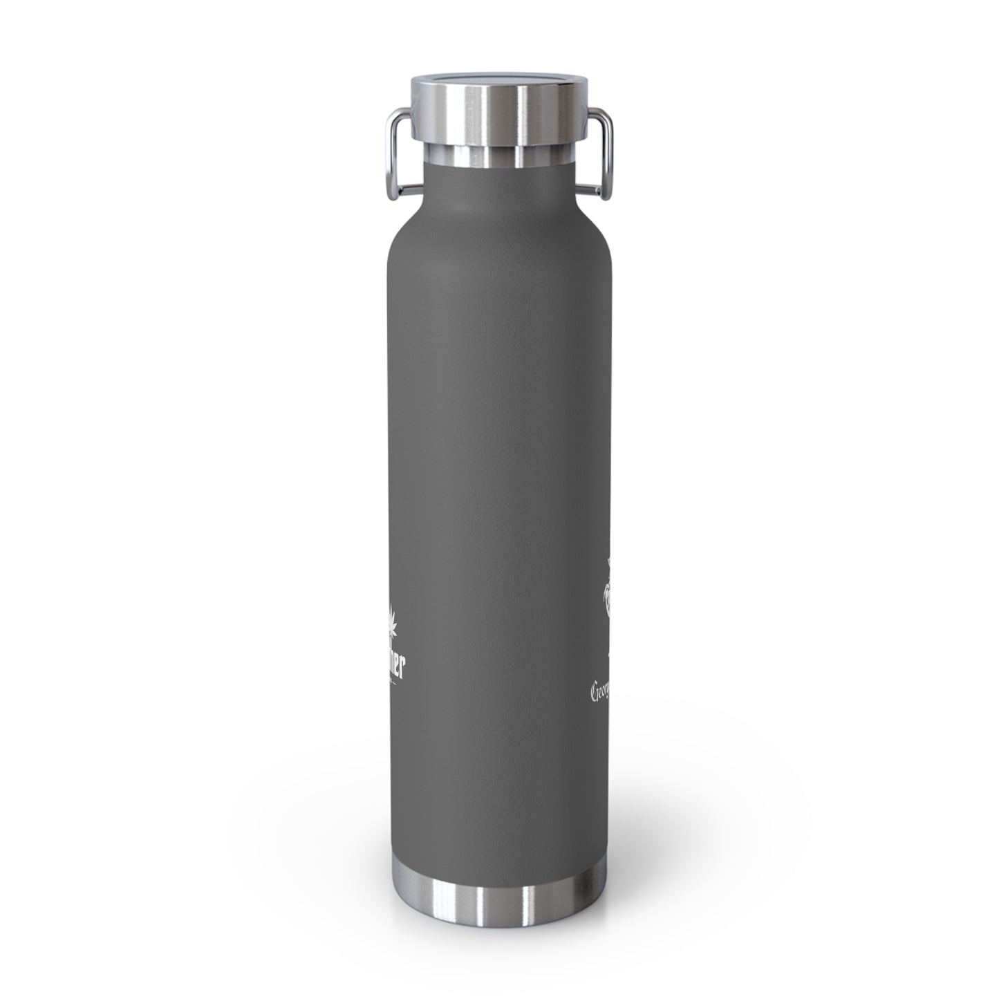 22oz Insulated Water Bottle — Gray Copper Vacuum Flask with Botanical “George Vitaramo” Design