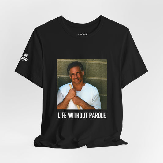 Life Without Parole Graphic Tee — Bold Photo & Leaf Emblem Shirt
