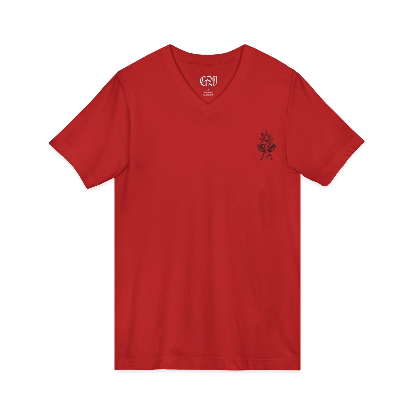 V-Neck Tee — Minimal Rose Chest & 'The Traveler' Back Graphic