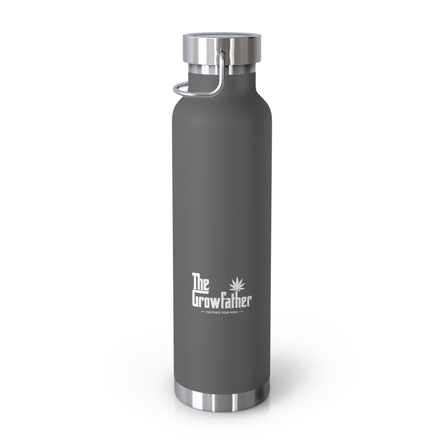 22oz Insulated Water Bottle — Gray Copper Vacuum Flask with Botanical “George Vitaramo” Design