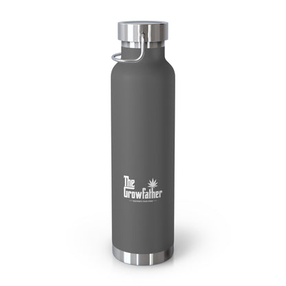 22oz Insulated Water Bottle — Gray Copper Vacuum Flask with Botanical “George Vitaramo” Design