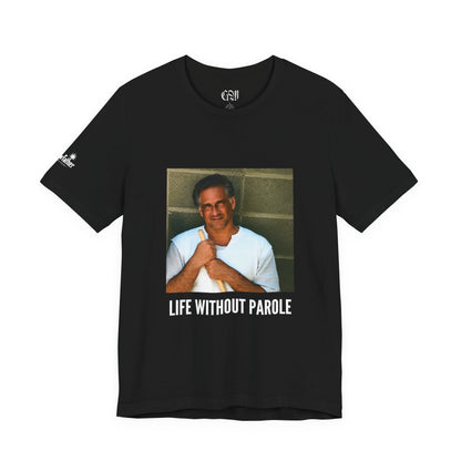 Life Without Parole Graphic Tee — Bold Photo & Leaf Emblem Shirt
