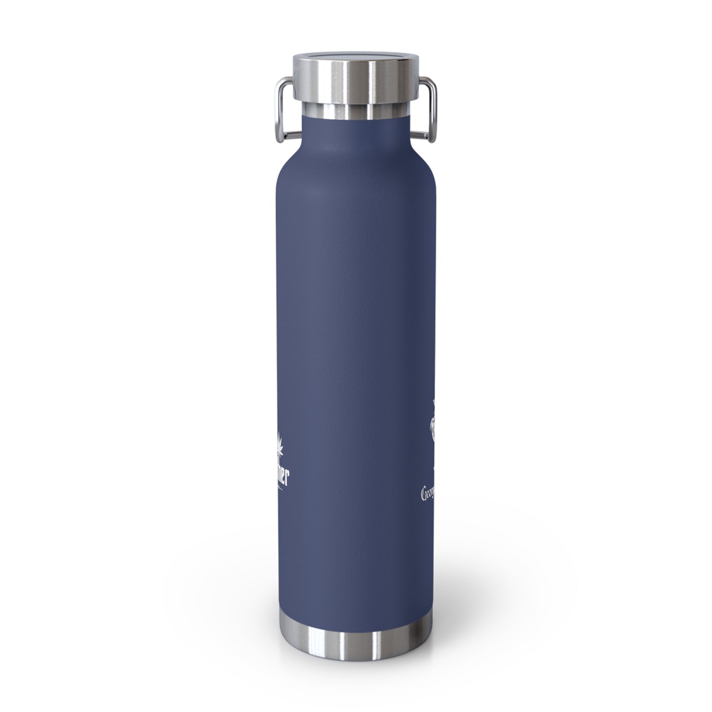 22oz Insulated Water Bottle — Navy Copper Vacuum Flask with Botanical Crest