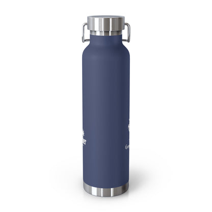 22oz Insulated Water Bottle — Navy Copper Vacuum Flask with Botanical Crest