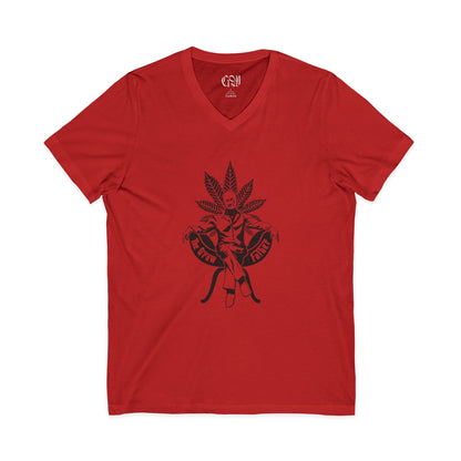 Marijuana Goddess V-Neck Tee — Cannabis Leaf Femme Graphic Shirt