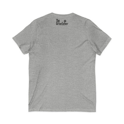 The Growfather V-Neck Tee — Small Chest Plant Logo & Back Text