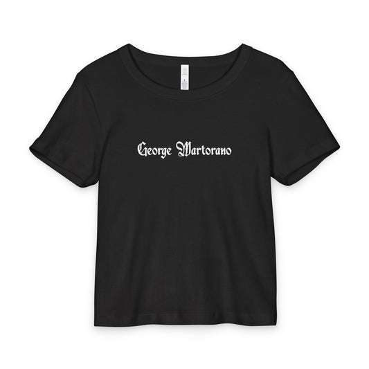 George Martorano Baby Tee — Black Organic Rib Infant T‑Shirt with Gothic Name Print