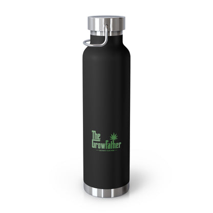 22oz Copper Vacuum Water Bottle — Matte Black with Green Botanical Logo