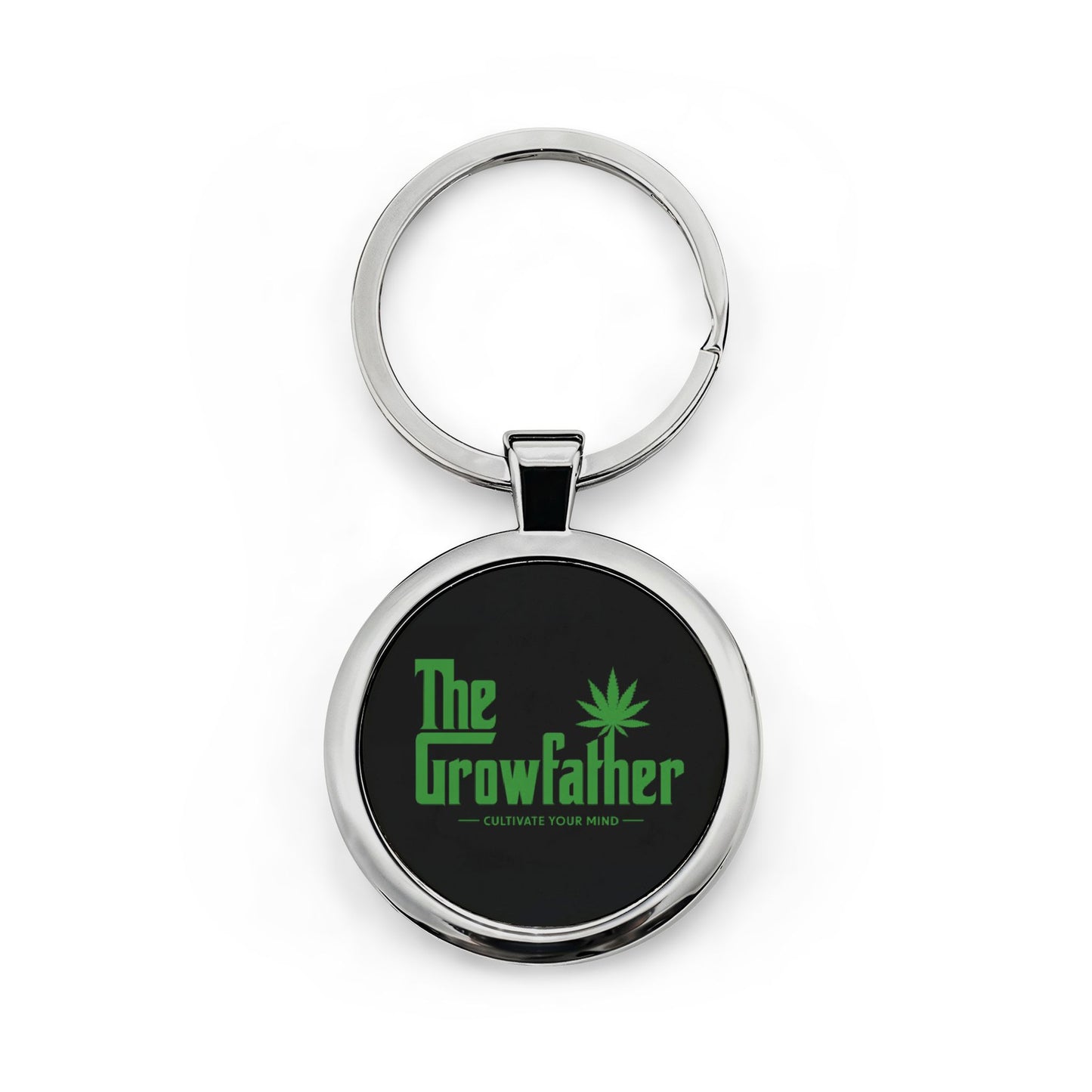 The Growfather Stainless Steel Keychain — Cannabis Themed Round Keyring