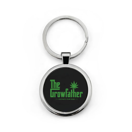 The Growfather Stainless Steel Keychain — Cannabis Themed Round Keyring