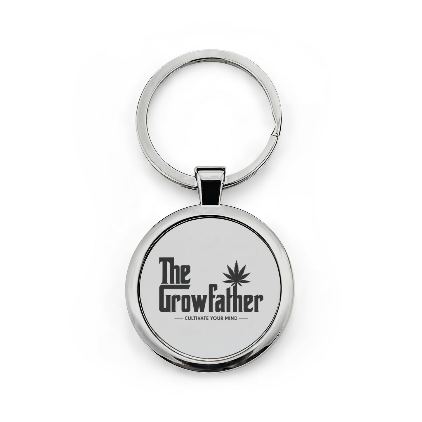 The Growfather Stainless Steel Round Keychain — Cannabis-Themed Keyring Gift