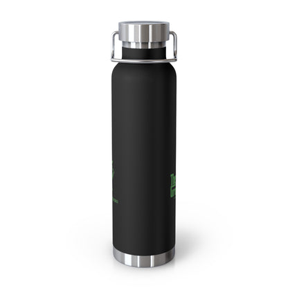 22oz Copper Vacuum Water Bottle — Matte Black with Green Botanical Logo