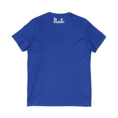 V-Neck Tee — Minimal Floral Chest Logo, Subtle Back Script