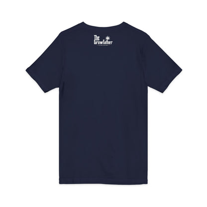 V-Neck Tee - 'The Growfather' Logo Chest & Back Cannabis Gardener Shirt