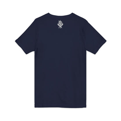 V-Neck Tee — 'The Grindfather' Minimal Logo Chest & Floral Back