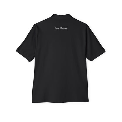 Embroidered Crest Polo Shirt — Classic Black Men's Piqué Polo with Back Script