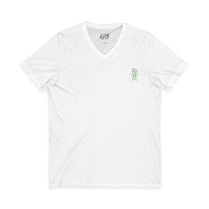 V-Neck Tee — 'The Growfather' Subtle Green Logo Chest & Back