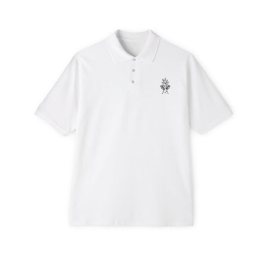 Men's White Polo Shirt with Small Rose Chest Embroidery — Classic Golf & Casual Wear