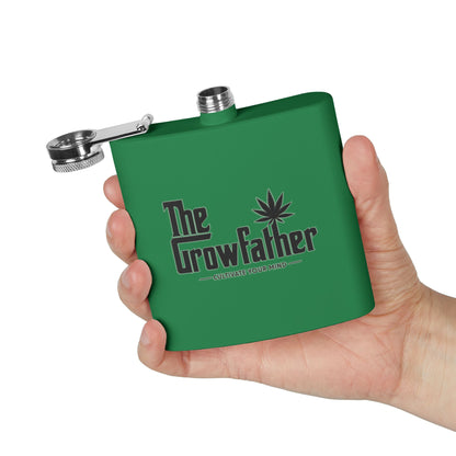 Flask — "The Growfather" 6oz Stainless Steel Hip Flask (Cannabis Gift)