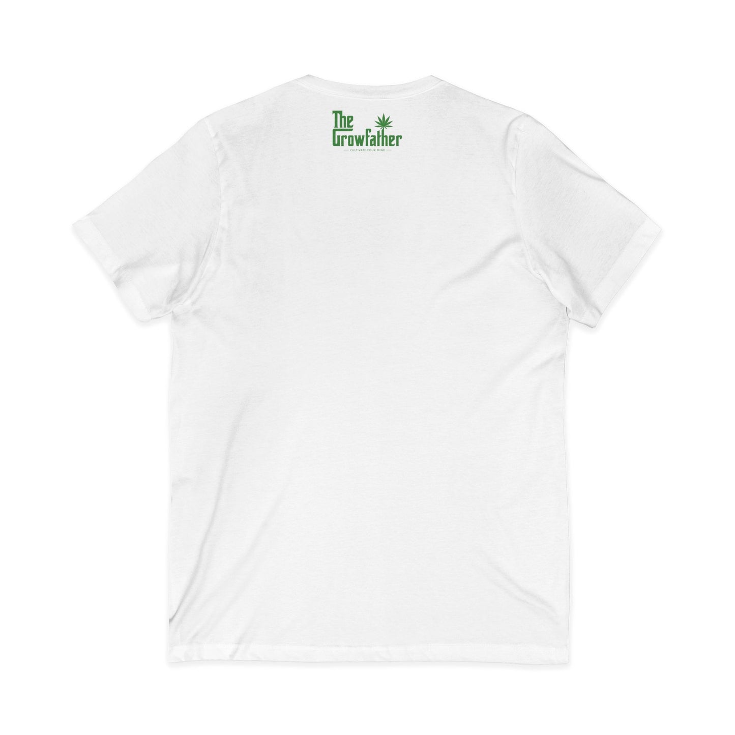 V-Neck Tee — 'The Growfather' Subtle Green Logo Chest & Back