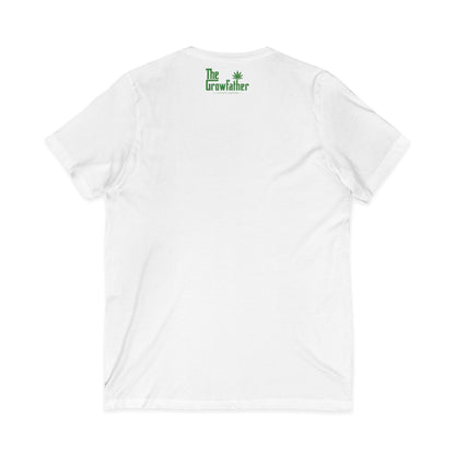 V-Neck Tee — 'The Growfather' Subtle Green Logo Chest & Back