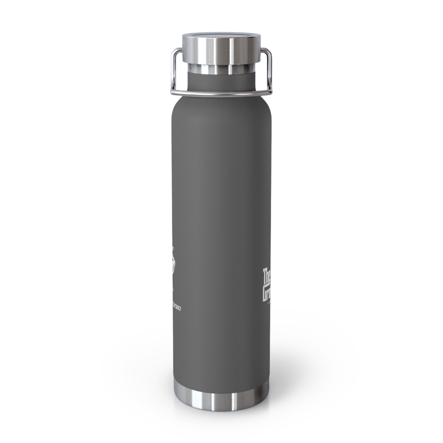 22oz Insulated Water Bottle — Gray Copper Vacuum Flask with Botanical “George Vitaramo” Design