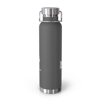 22oz Insulated Water Bottle — Gray Copper Vacuum Flask with Botanical “George Vitaramo” Design
