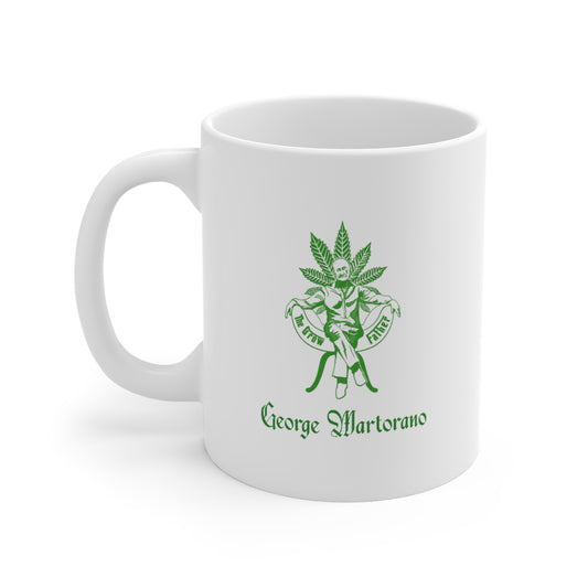 Cannabis Crest 11oz Mug — 'George Martorano' Green Leaf Logo Coffee Cup